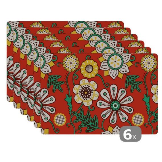 MuchoWow Platzset Design - Blumen - Hippie - Retro, (6-St), Platzset, Platzdecken, Platzmatte, Tischmatten, Schmutzabweisend