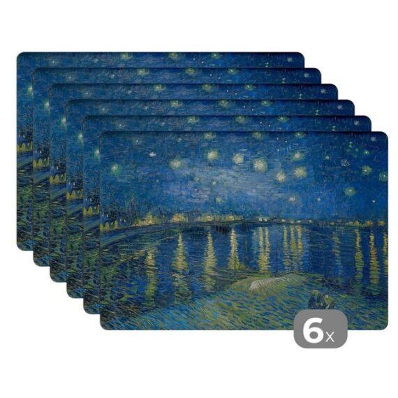 MuchoWow Platzset Die sternenklare Nacht - Vincent van Gogh, (6-St), Platzset, Platzdecken, Platzmatte, Tischmatten, Schmutzabweisend