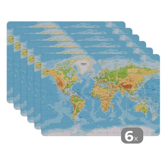 MuchoWow Platzset Weltkarte - Geographie - Atlas, (6-St), Platzset, Platzdecken, Platzmatte, Tischmatten, Schmutzabweisend