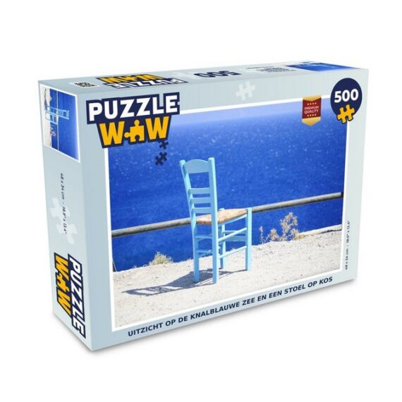 MuchoWow Puzzle Blick auf das strahlend blaue Meer und einen Stuhl auf Kos, Puzzleteile, Foto-Puzzle, Bilderrätsel, Puzzlespiele, Spielzeug