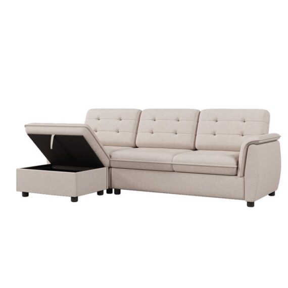 OKWISH Ecksofa 3-Sitzer mit Hocker, L-förmig Sofagarnitur, Loungesofa, mit Ottoman Aufbewahrung