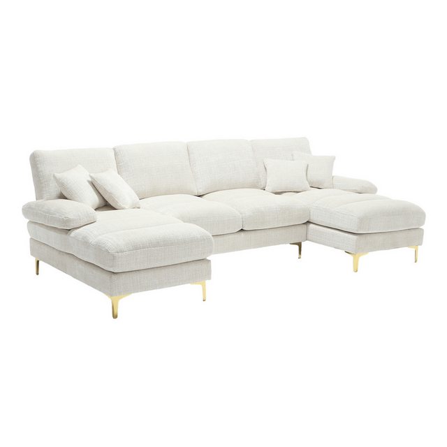 OKWISH Sofa Moderner U-förmiger Modularsofa mit Ottomanen, wendbar, 4-Sitzer, inklusive Kissen, Doppel-Chaiselongue und Memory-Schaum