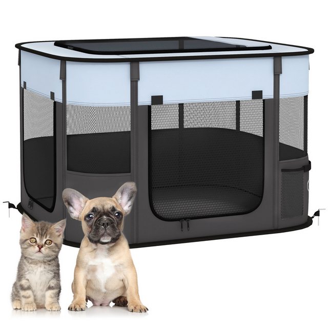 PawHut Freigehege faltbar, Atmungsaktiv Netz, für kleine Hunde unter 4 kg und Kleintiere, Indoor und Outdoor, 74 x 60 x 45 cm, Grau