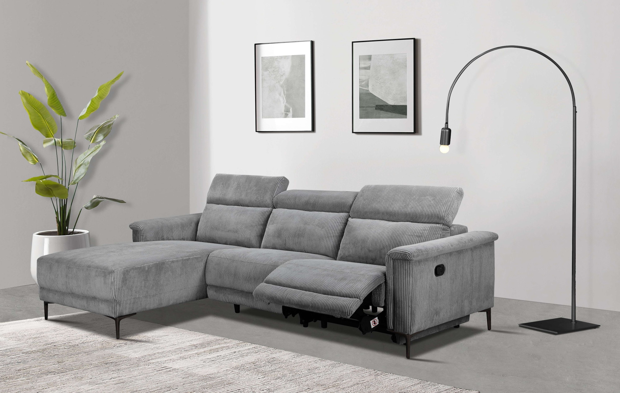 Places of Style Ecksofa „Lund in Cord, L-Form, 261 cm, mit manueller“, o. elektrischer Relaxfunktion, USB, Kopfteilverstellung