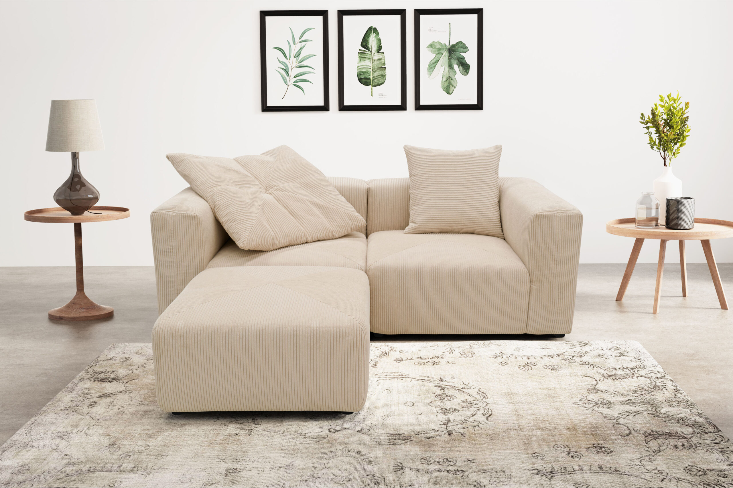 RAUM.ID Ecksofa „Gerrid L-Form“, Cord, Modulsofa, bestehend aus 2 Eckelementen + 1 Hocker