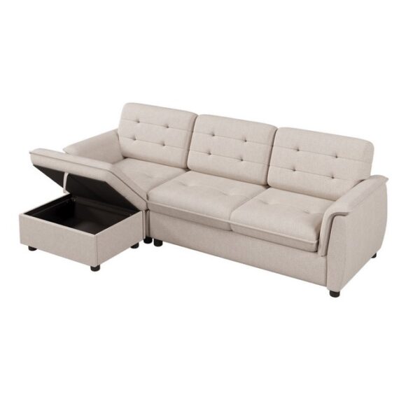 REDOM Ecksofa 3-Sitzer mit Hocker, L-förmig Sofagarnitur, Loungesofa, mit Ottoman Aufbewahrung