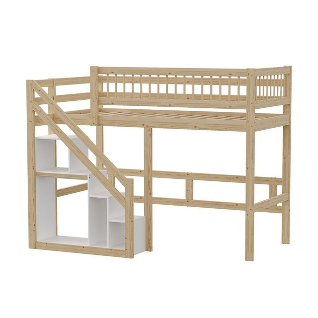 REDOM Etagenbett Kinderbett Jugendbett Holzbett Einzelbett (Treppe mit Aufbewahrungsschrank, 90×200 cm), ohne Matratze