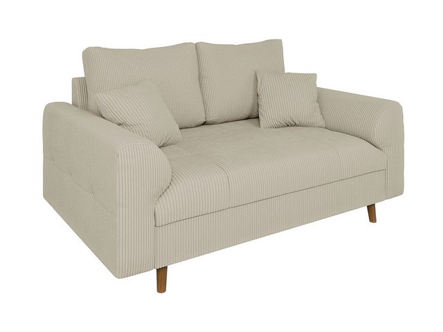 S-Style Möbel 2-Sitzer Sofa Zara mit Holzfüßen im skandinavischen Stil aus Cord-Stoff, mit Wellenfederung