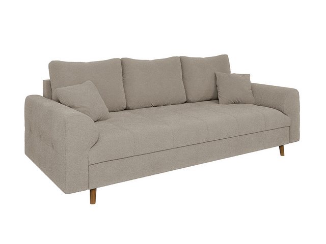 S-Style Möbel 3-Sitzer Sofa Leif mit Holzfüßen im skandinavischen Stil aus Boucle-Stoff, mit Wellenfederung