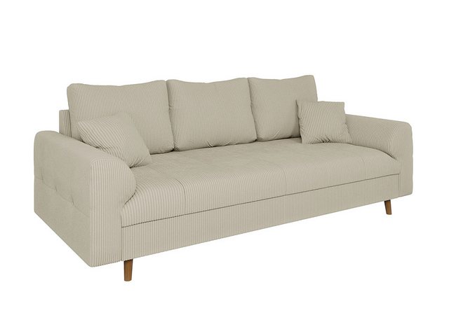 S-Style Möbel 3-Sitzer Sofa Zara mit Holzfüßen im skandinavischen Stil aus Cord-Stoff, mit Wellenfederung