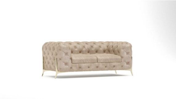 S-Style Möbel Chesterfield-Sofa 2-Sitzer Jersey mit Goldene Metall Füßen, 2-Sitzer Sofa, Mit Wellenfederung