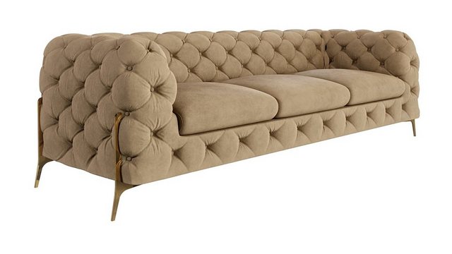 S-Style Möbel Chesterfield-Sofa 3-Sitzer Ashley mit Goldene Metall Füßen, mit Wellenfederung