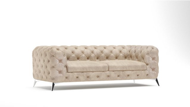 S-Style Möbel Chesterfield-Sofa 3-Sitzer Wanja mit Silber Metall Füßen, 3-Sitzer Sofa, mit Wellenfederung