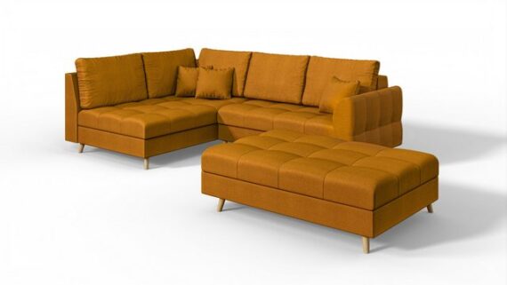 S-Style Möbel Ecksofa mit Fußhocker Cuba, Holzfüßen, im skandinavischen Stil, Ottomane links oder rechts bestellbar, mit Wellenfederung