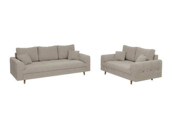 S-Style Möbel Polstergarnitur 3+2 Leif mit Braun Holzfüßen im skandinavischen Stil aus Boucle-Stoff, (1x 3-Sitzer-Sofa, 1x 2-Sitzer-Sofa), mit Wellenfederung