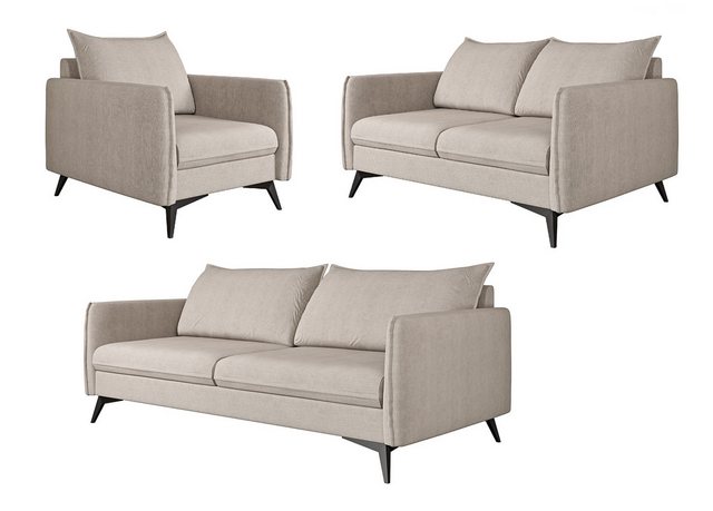 S-Style Möbel Polstergarnitur 3+2+1 Azalea mit Schwarz Metall Füßen aus Luxusmikrofaser, (1x 3-Sitzer-Sofa, 1x 2-Sitzer-Sofa, 1x Sessel), mit Wellenfederung