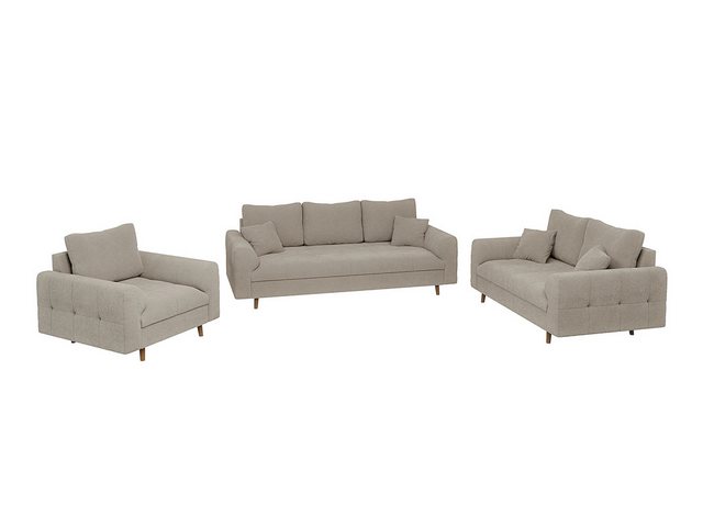 S-Style Möbel Polstergarnitur 3+2+1 Leif mit Holzfüßen im skandinavischen Stil aus Boucle-Stoff, (1x 3-Sitzer-Sofa, 1x 2-Sitzer-Sofa, 1x Sessel), mit Wellenfederung