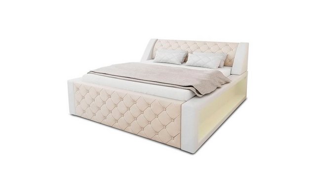 Sofa Dreams Boxspringbett Arezzo Bett Kunstleder Premium Komplettbett mit LED Beleuchtung, mit Topper