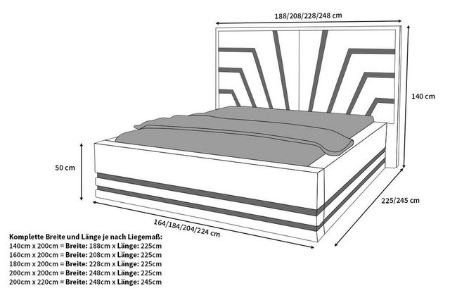 Sofa Dreams Boxspringbett Cecina Bett Kunstleder Premium Komplettbett 140×200 Hotelbett, inkl. Topper