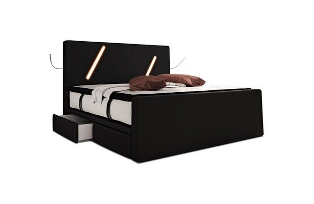 Sofa Dreams Boxspringbett Toulon - Microfaser, mit Topper, LED-Beleuchtung, USB-Anschlüsse