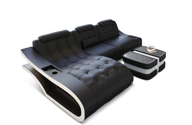 Sofa Dreams Ecksofa Leder Sofa Couch Elegante Ledercouch, L-Form Ledersofa mit LED, wahlweise mit Bettfunktion