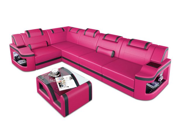 Sofa Dreams Ecksofa Ledersofa Padua L Form Mini, Designersofa, Sofa mit Licht und USB