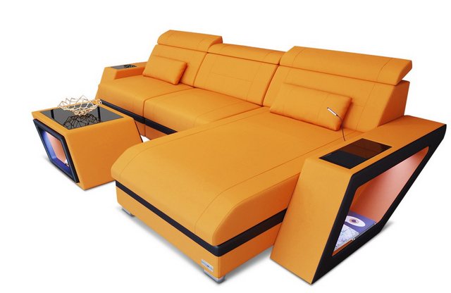 Sofa Dreams Ecksofa Polster Sofa Stoff Couch Catania L Form Stoffsofa, Mikrofaser, mit LED, ausziehbare Bettfunktion, mit USB-Anschluss, Ottomane