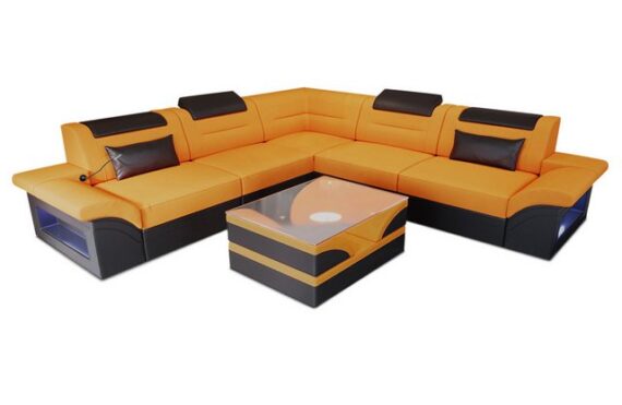 Sofa Dreams Ecksofa Polster Stoff Couch Sofa Brianza L Form Stoffsofa, Mikrofaser, mit LED, ausziehbare Bettfunktion, mit USB-Anschluss, Designersofa