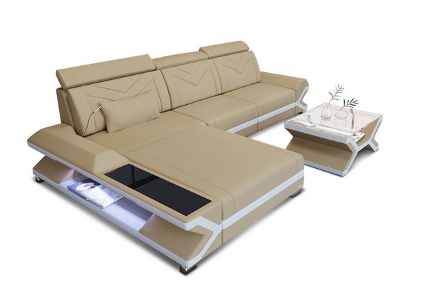 Sofa Dreams Ecksofa Polster Stoff Couch Sofa Napoli L Form Stoffsofa, mit LED, ausziehbare Bettfunktion, Designersofa