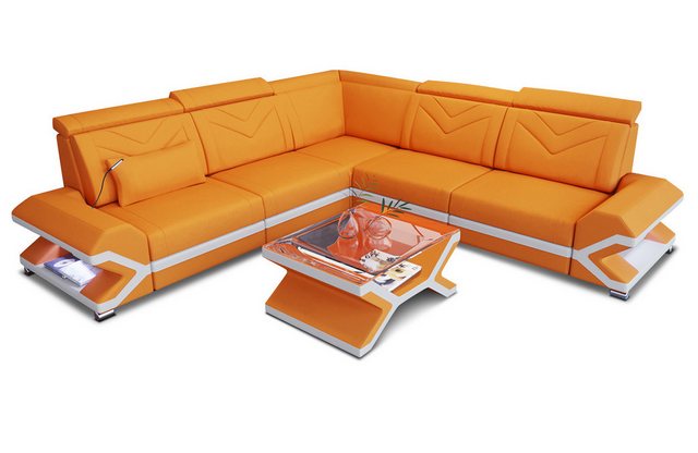 Sofa Dreams Ecksofa Stoffsofa Couch Stoff Polstersofa Sorrento L Form, mit LED, ausziehbare Bettfunktion, Designersofa