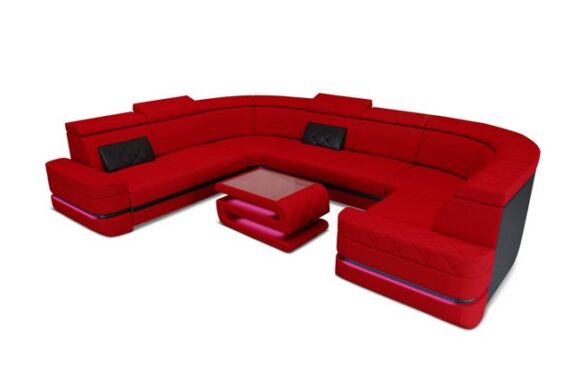 Sofa Dreams Wohnlandschaft Stoff Couch Polstersofa Positano U Form Stoffsofa, mit LED, Stauraum, Designersofa