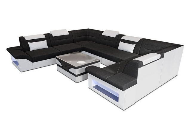 Sofa Dreams Wohnlandschaft Stoffsofa Couch Brianza U Form Polster Stoff Sofa, Webstoff Strukturstoff, mit LED, USB-Anschluss, ausziehbare Bettfunktion, Designersofa