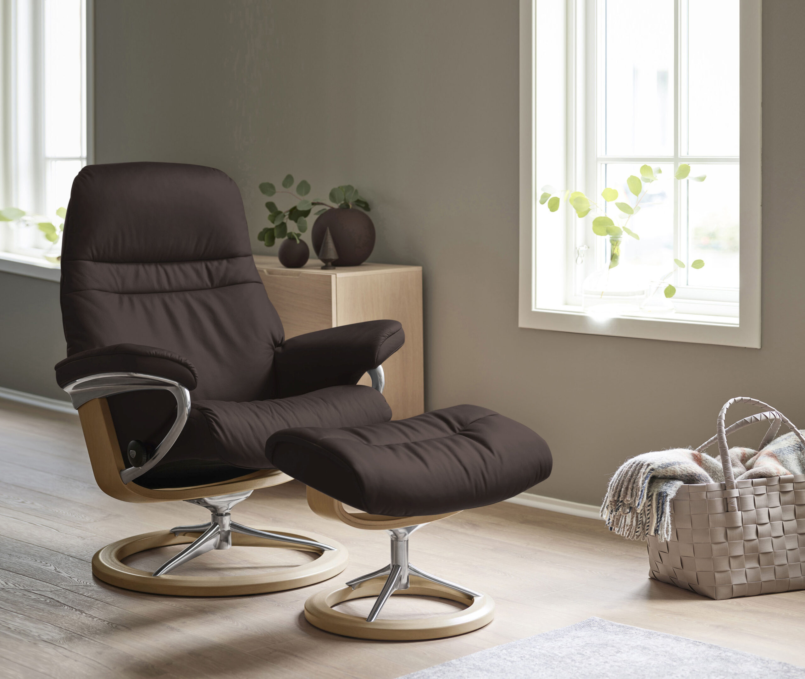 Stressless Relaxsessel „Sunrise“, (Set, Relaxsessel mit Hocker), mit Signature Base, Größe M, Gestell Eiche