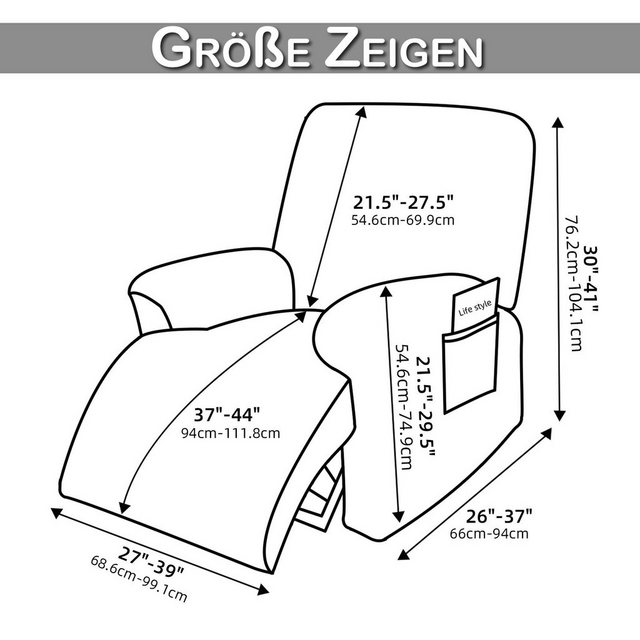 Sunicol Relaxsesselhusse 4-Teilig Samt Sesselschoner, Relaxsessel Stretchhusse, mit Taschen, Waschbar, Elastisch Bezug für Fernsehsessel Liege Sessel