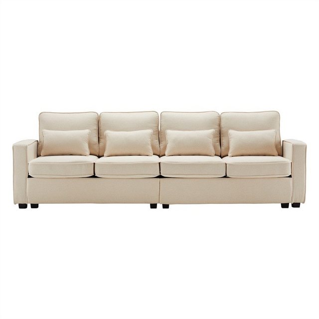 Sweiko Sofa 4-Sitzer-Sofa aus Leinenstoff, Viersitzer-Sofa mit Armlehnentaschen und 4 Kissen