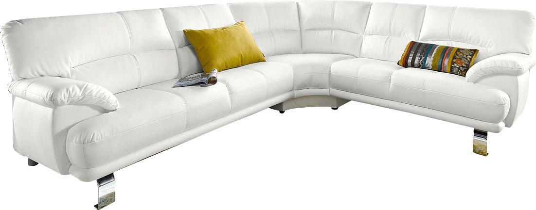 TRENDMANUFAKTUR Ecksofa "Cecilia in italienischem Design, modern und komfortabel, L-Form", bequeme Armlehnen, mit langem Schenkel