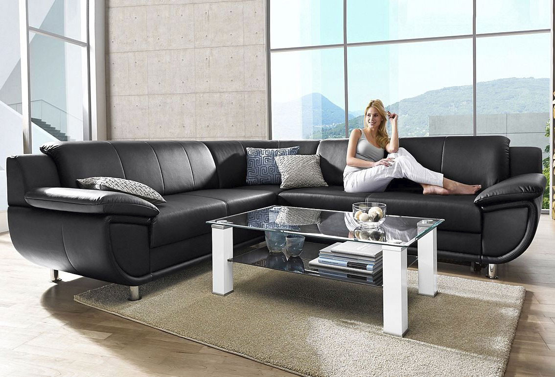 TRENDMANUFAKTUR Ecksofa „Rondo wahlweise mit Schlaffunktion, 267×247 cm (BxT), breite Armlehnen“, L-Form, wahlweise mit Federkern bestellbar, Füße chromfarben