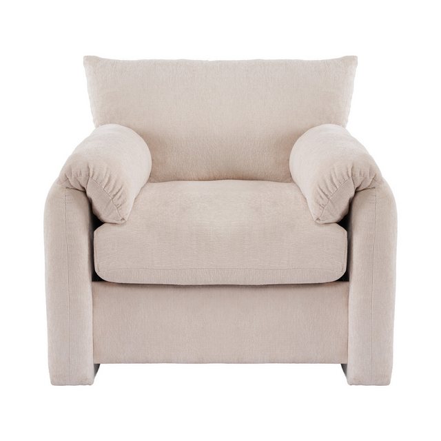 Tongtong Sofa Einzelsofa, Freizeitstuhl, übergroßer Sessel, Bis 150 kg belastbar, geeignet für Wohnzimmer und Schlafzimmer, Modernes Design, Chenille-Stoff,Beige