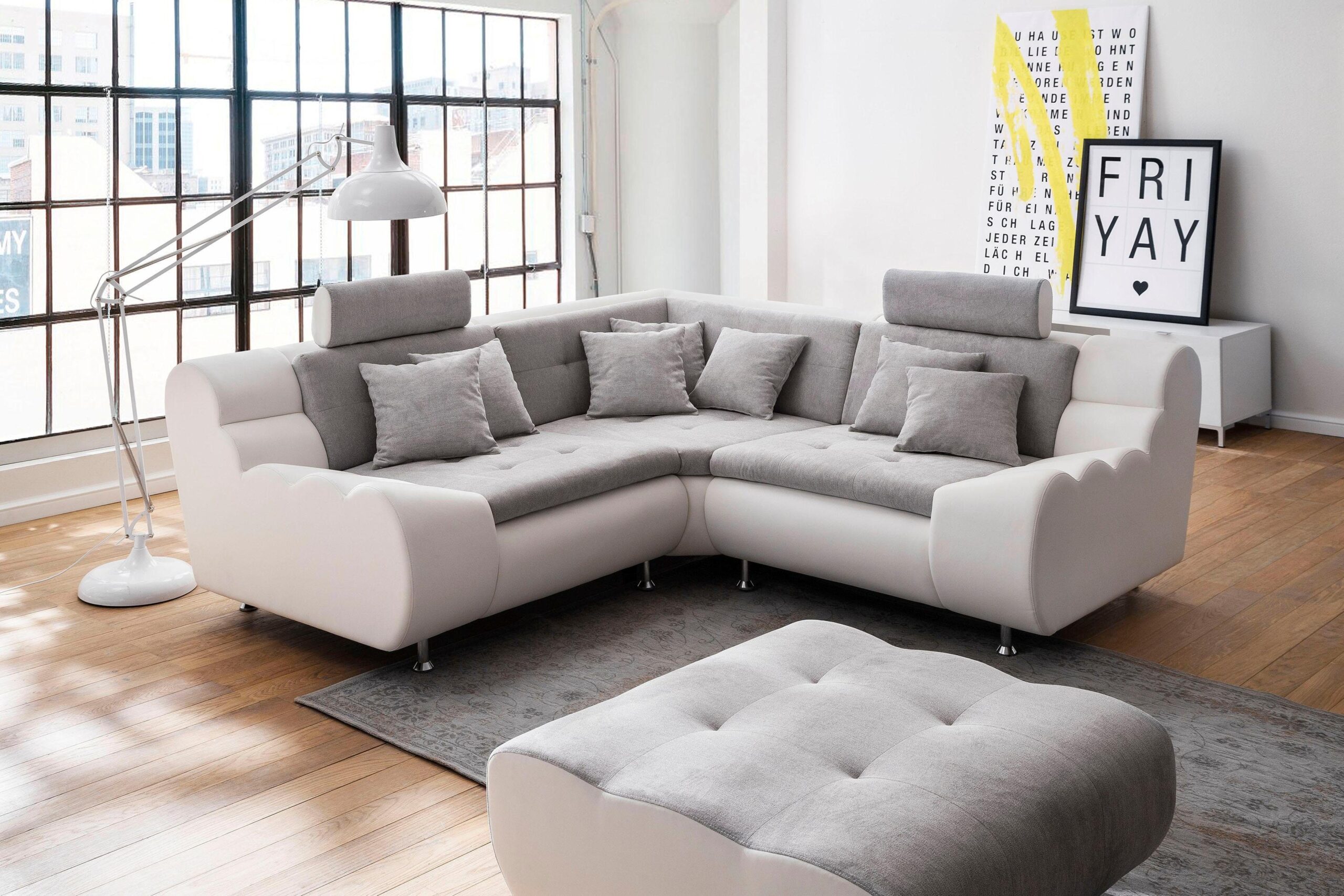 Trends by HG Ecksofa „Loft L-Form“, mit Kopfstützen und Metallfuß, frei im Raum stellbar