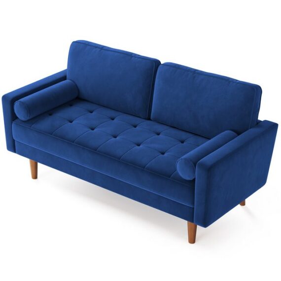 Vesgantti Sofa 121cm Kleines Loveseat Sofa, Samtcouch mit 2 Wurfkissen, Grau