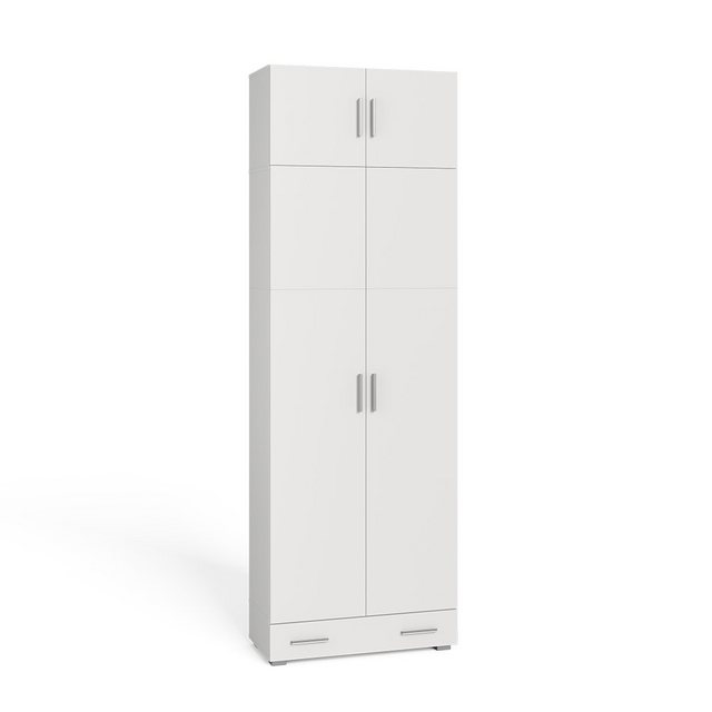 Vicco Aktenschrank Frank, Weiß, 80 x 240 cm mit Schrankaufsatz und Schublade