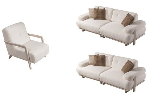 Villa Möbel Polstergarnitur Bully Creme Sofa Set, (Set, 3-tlg), mit Relax-/Bettfunktion durch verstellbare Rückenlehne