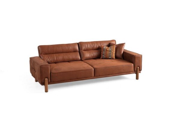 Villa Möbel Sofa Cognac, 1 Stk. 2-Sitzer, Hand Made Qualtiy, modernes Design, Schlaffunktion, Naturholzfüsse