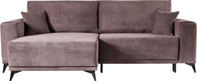 WERK2 Ecksofa Scandic L-Form, Moderne Eckcouch in Cord, Sofa mit Schlaffunktion & Bettkasten