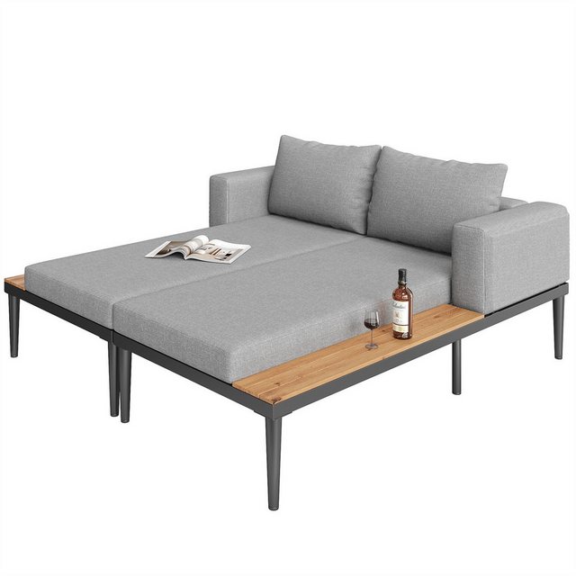 autolock Schlafsofa Outdoor Patio Daybed,Double Lounge Bed,Outdoor-Liegestuhl,Sun Lounger, Multifunktionales wasserdichtes Sofabett,Doppel-Liegebett mit Regalen