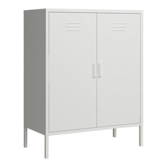 en.casa Aktenschrank "Pyhäranta" mit 2 Türen Metall 102x80x40 cm Weiß