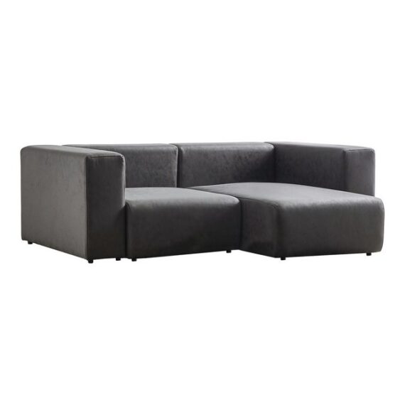 en.casa Sofa, 2 Teile, "Suldal" 2-Sitzer Modulsofa mit Longchair Wildlederimitat Schwarz