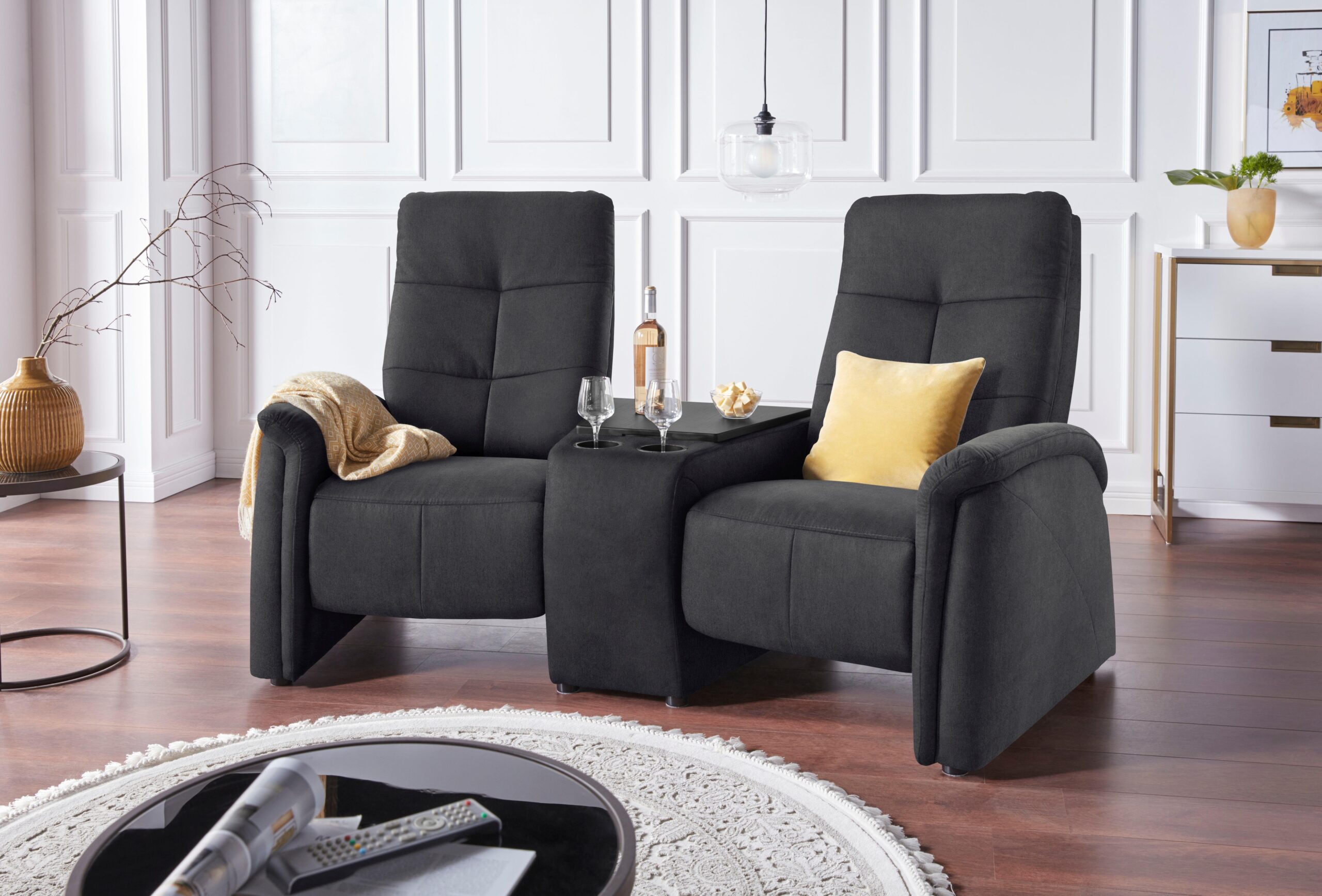 exxpo – sofa fashion 2-Sitzer „Tivoli, Kinosofa mit Relaxfunktion, mit Ablagetisch und Stauraum“, bequem und komfortabel