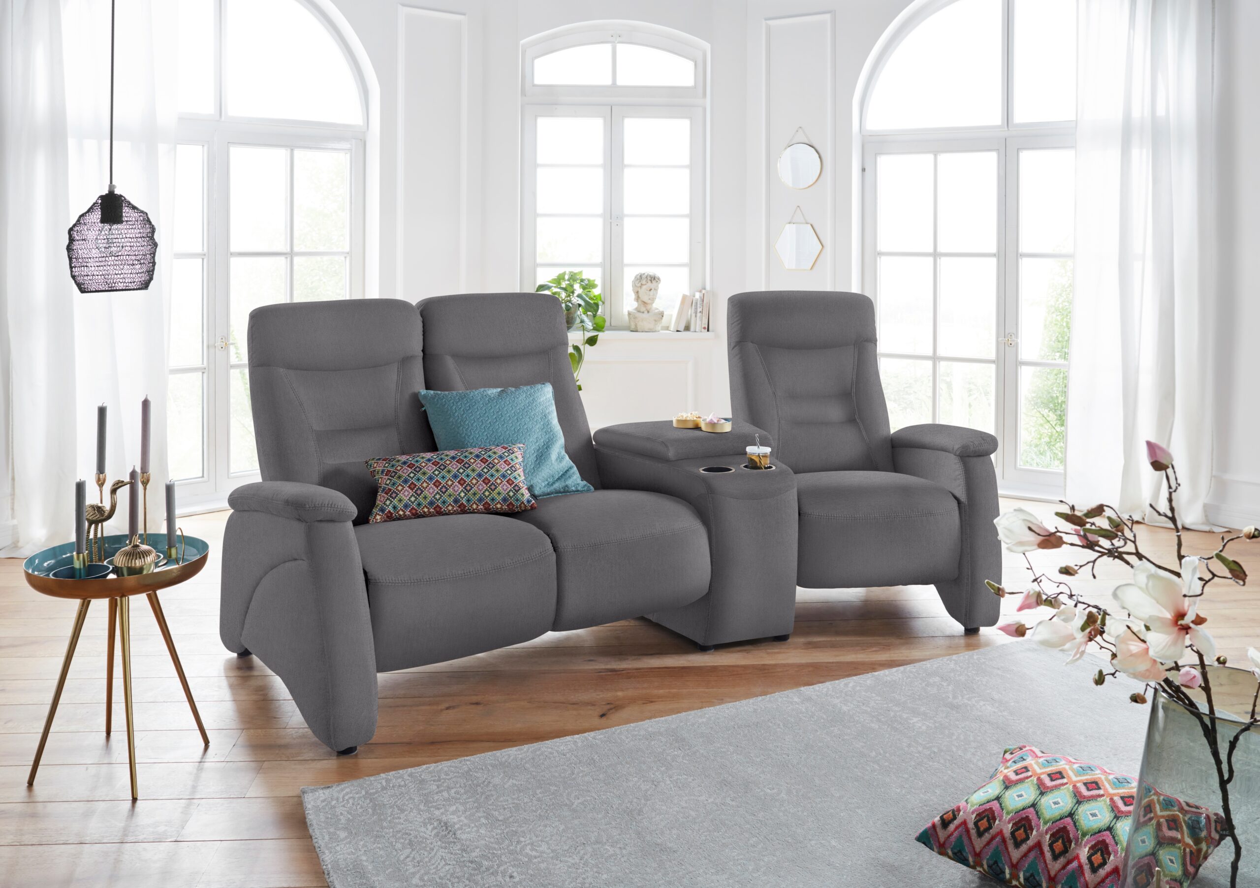 exxpo – sofa fashion 3-Sitzer „Ascoli, Kinosofa mit hohem Sitzkomfort, bequeme Armlehnen“, inkl. Relaxfunktion, Ablage und Staufach, hohe Rückenlehne