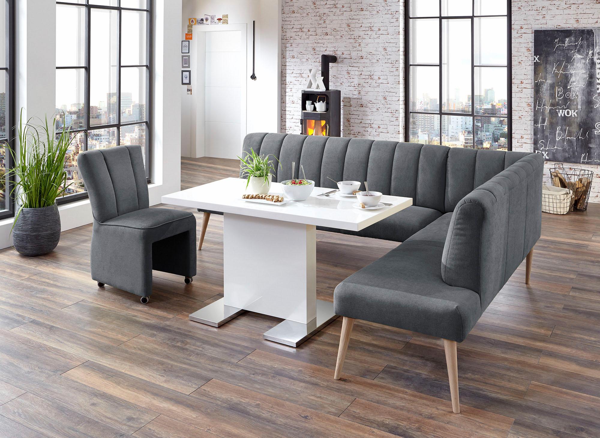 exxpo – sofa fashion Eckbank „Costa, moderne Rückensteppung, bequem und elegant, hoher Holzfuß“, Frei im Raum stellbar